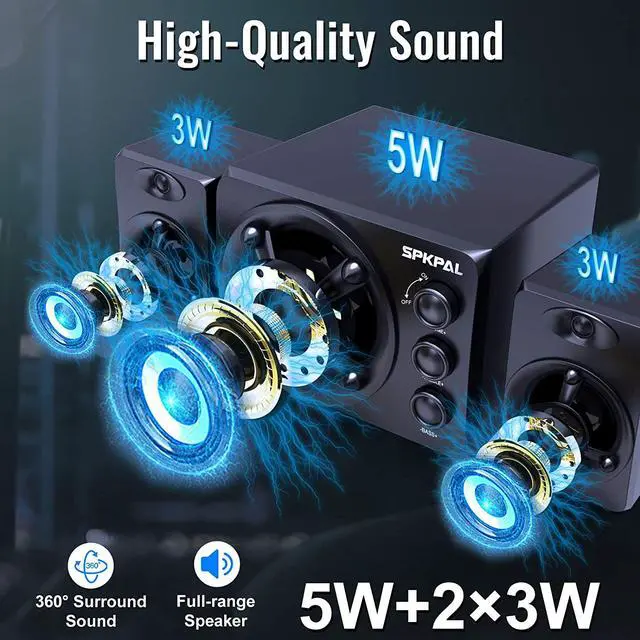 Alt view image 2 of 7 - Computer Speaker with Subwoofer  USB-Powered 2.1 Multimedia Speakers System,3.5mm Aux Input with LED Atmosphere Light Stereo Wired Desktop Speaker for Gaming PC,Laptops,Tablets