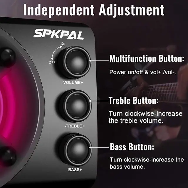 Alt view image 4 of 7 - Computer Speaker with Subwoofer  USB-Powered 2.1 Multimedia Speakers System,3.5mm Aux Input with LED Atmosphere Light Stereo Wired Desktop Speaker for Gaming PC,Laptops,Tablets