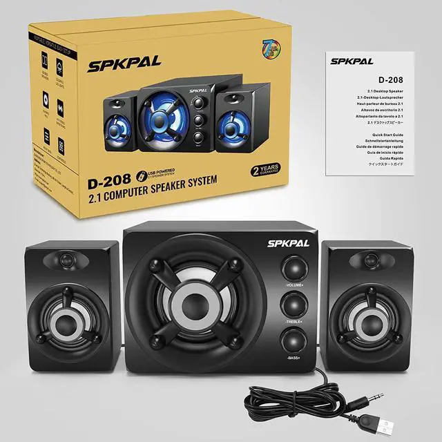 Alt view image 7 of 7 - Computer Speaker with Subwoofer  USB-Powered 2.1 Multimedia Speakers System,3.5mm Aux Input with LED Atmosphere Light Stereo Wired Desktop Speaker for Gaming PC,Laptops,Tablets