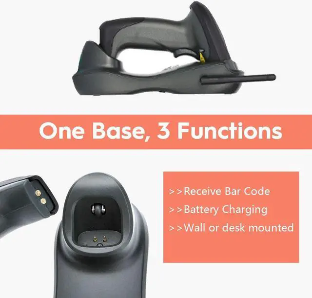 Alt view image 3 of 6 - Wireless Barcode Scanner with USB Cradle Charging Base 328Ft Long Transmission Handheld 1D Cordless Laser Barcode Reader Portable Bar Code Scanning for Retail Supermaket Warehouse
