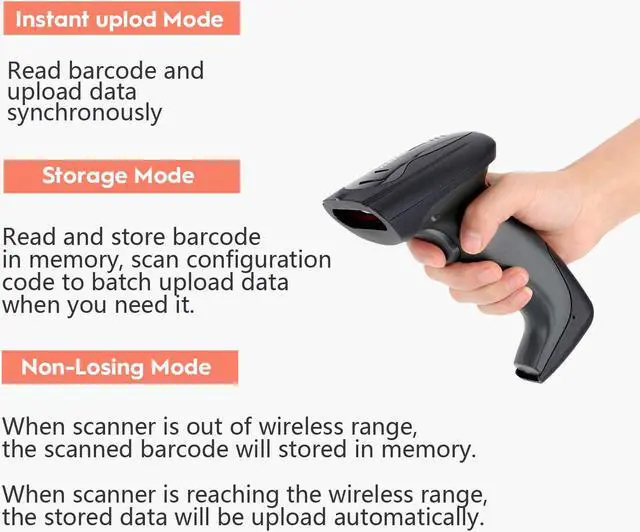 Alt view image 4 of 6 - Wireless Barcode Scanner with USB Cradle Charging Base 328Ft Long Transmission Handheld 1D Cordless Laser Barcode Reader Portable Bar Code Scanning for Retail Supermaket Warehouse