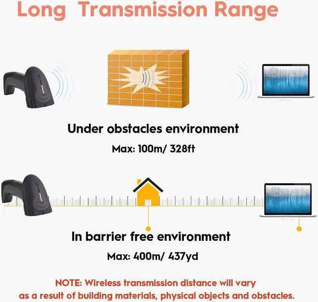 Alt view image 6 of 6 - Wireless Barcode Scanner with USB Cradle Charging Base 328Ft Long Transmission Handheld 1D Cordless Laser Barcode Reader Portable Bar Code Scanning for Retail Supermaket Warehouse