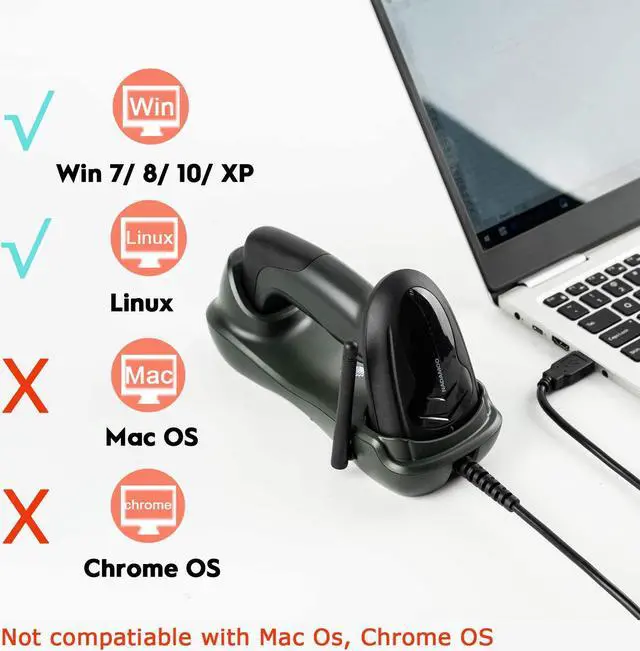 Alt view image 2 of 6 - Wireless Barcode Scanner with USB Cradle Charging Base 328Ft Long Transmission Handheld 1D Cordless Laser Barcode Reader Portable Bar Code Scanning for Retail Supermaket Warehouse
