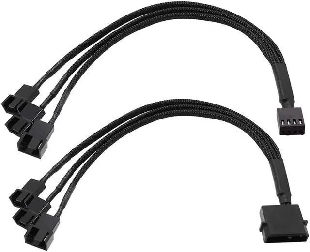 Main image of 2PCS 4 Pin PWM Fan Extension Cable and 4-Pin IDE to 3X 4-Pin Fan Connector, Sleeved Braided Y Splitter, for Computer PC 4 Pin Fan Extension Power Cable, Cooling Fans Cable