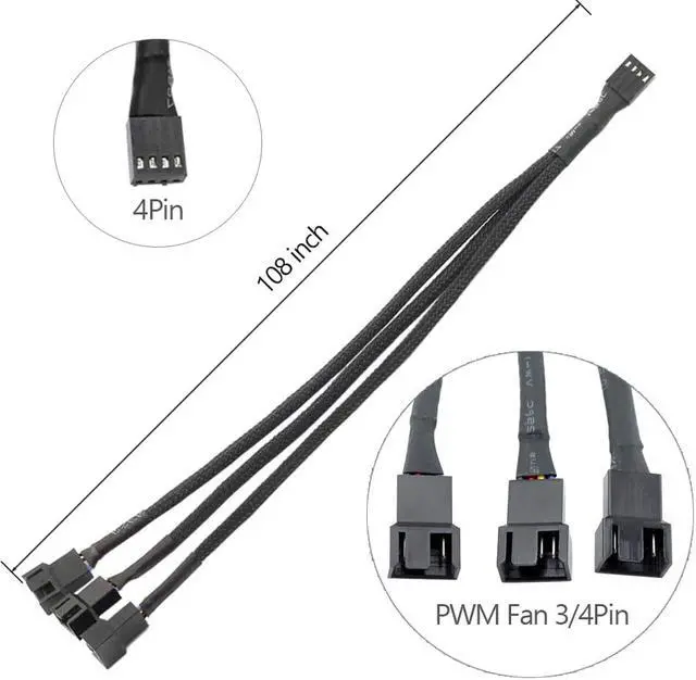 Alt view image 3 of 7 - 2PCS 4 Pin PWM Fan Extension Cable and 4-Pin IDE to 3X 4-Pin Fan Connector, Sleeved Braided Y Splitter, for Computer PC 4 Pin Fan Extension Power Cable, Cooling Fans Cable