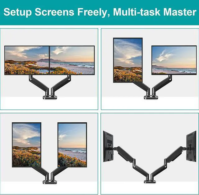 Alt view image 3 of 7 - Dual Monitor Mount Fits 13 to 32 Inch Computer Screen, Height Adjustable Monitor Stand for 2 Monitors, Gas Spring Monitor Arm Holds up to 17.6lbs Each, Monitor Desk VESA Mount 75x75, 100x100