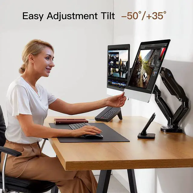 Alt view image 7 of 7 - Dual Monitor Stand, Adjustable Spring Monitor Desk Mount Swivel Vesa Bracket with C Clamp/Grommet Mounting Base for 17 to 27 Inch Computer Screens, Each Arm Holds 4.4 to 14.3lbs