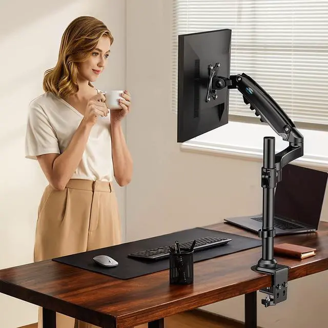 Alt view image 6 of 7 - Single Monitor Mount- Gas Spring Single Monitor Arm,Monitor Desk Mount Fit 17 to 34 inch Screens, Height Adjustable VESA Mount with Clamp, Grommet Mounting Base, Hold up to 19.8lbs