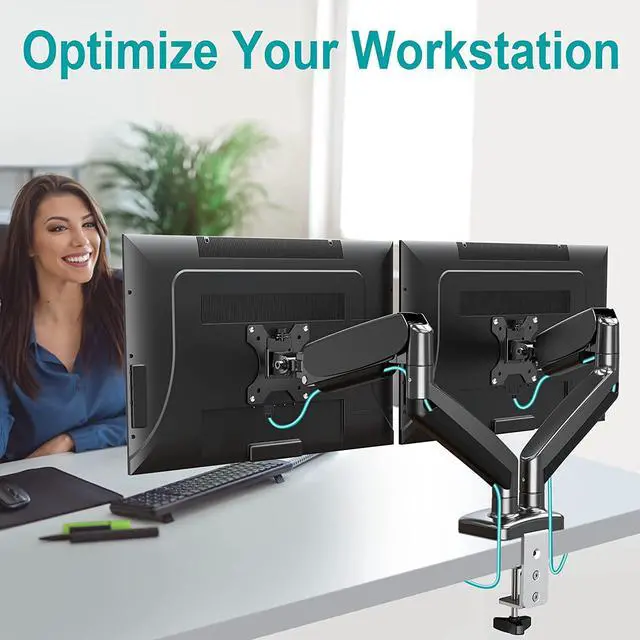 Alt view image 7 of 7 - Dual Monitor Mount Fits 13 to 32 Inch Computer Screen, Height Adjustable Monitor Stand for 2 Monitors, Gas Spring Monitor Arm Holds up to 17.6lbs Each, Monitor Desk VESA Mount 75x75, 100x100