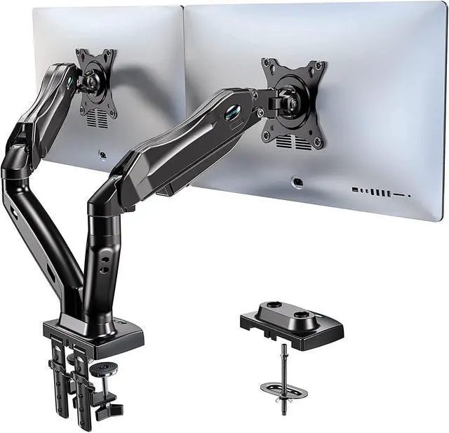 Main image of Dual Monitor Stand, Adjustable Spring Monitor Desk Mount Swivel Vesa Bracket with C Clamp/Grommet Mounting Base for 17 to 27 Inch Computer Screens, Each Arm Holds 4.4 to 14.3lbs