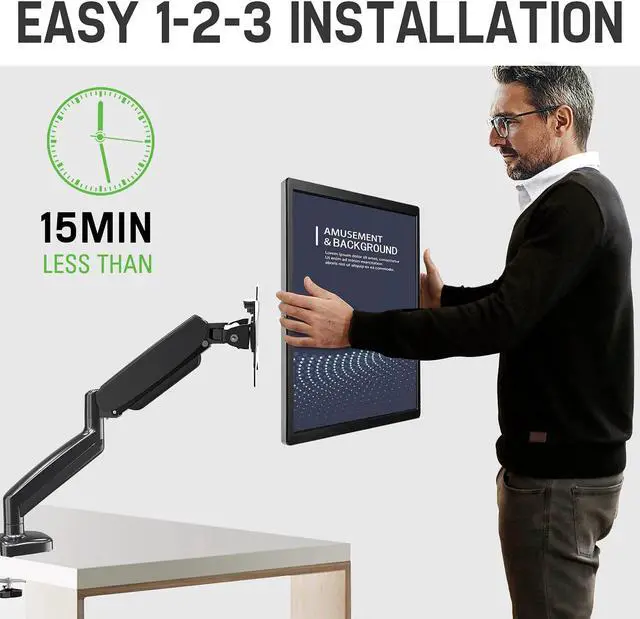 Alt view image 4 of 7 - Single Monitor Desk Mount - Adjustable Gas Spring Monitor Arm, VESA Mount with C Clamp, Grommet Mounting Base, Computer Monitor Stand for Screen up to 32 inch