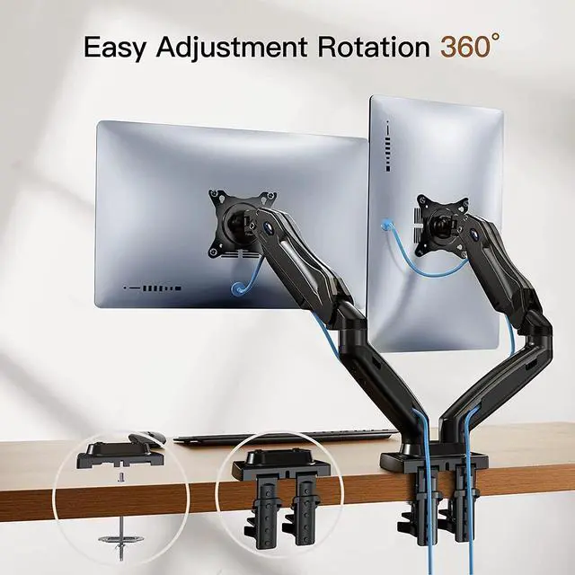 Alt view image 2 of 7 - Dual Monitor Stand, Adjustable Spring Monitor Desk Mount Swivel Vesa Bracket with C Clamp/Grommet Mounting Base for 17 to 27 Inch Computer Screens, Each Arm Holds 4.4 to 14.3lbs