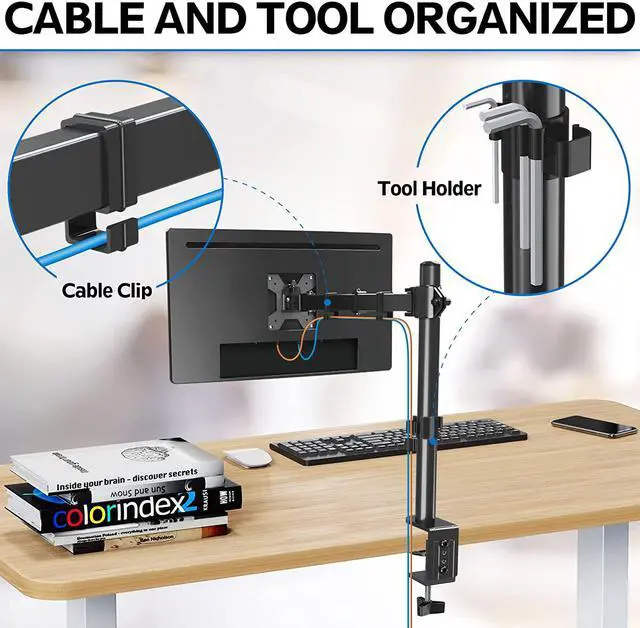 Alt view image 3 of 7 - Single Monitor Desk Mount, Fully Adjustable Single Monitor Arm Stand, Computer Screen Mount for 1 Max 32 Inch Display, Monitor Stand with Clamp&Grommet Base, Fit VESA 75x75/100x100,