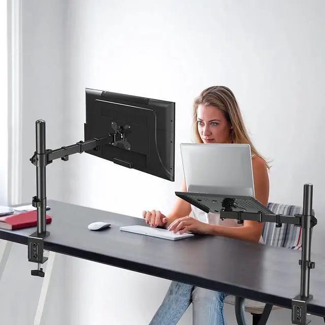 Alt view image 2 of 7 - Single Monitor Desk Mount, Fully Adjustable Single Monitor Arm Stand, Computer Screen Mount for 1 Max 32 Inch Display, Monitor Stand with Clamp&Grommet Base, Fit VESA 75x75/100x100,