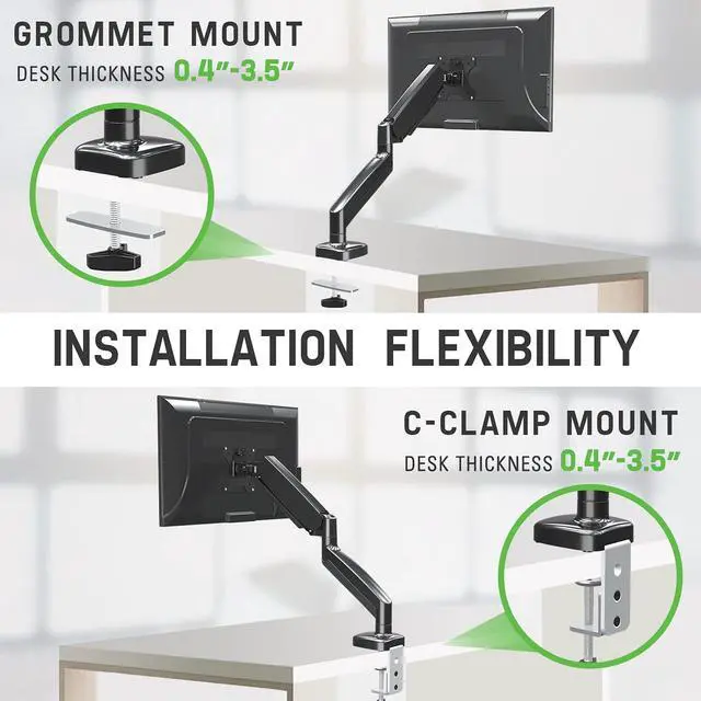 Alt view image 7 of 7 - Single Monitor Desk Mount - Adjustable Gas Spring Monitor Arm, VESA Mount with C Clamp, Grommet Mounting Base, Computer Monitor Stand for Screen up to 32 inch