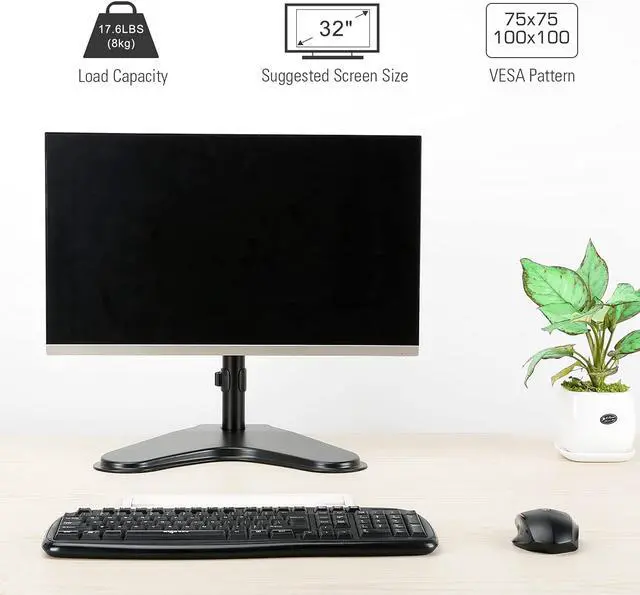 Alt view image 5 of 7 - Single Monitor Stands, Freestanding VESA Monitor Desk Mount fits 13 to 32 inch Computer Screen with Height Adjustable, Swivel, Tilt, Rotation, VESA 75x75 100x100
