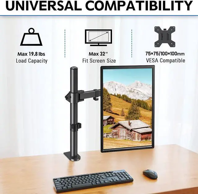 Alt view image 5 of 7 - Single Monitor Desk Mount, Fully Adjustable Single Monitor Arm Stand, Computer Screen Mount for 1 Max 32 Inch Display, Monitor Stand with Clamp&Grommet Base, Fit VESA 75x75/100x100,