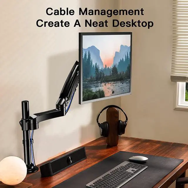 Alt view image 4 of 7 - Single Monitor Mount- Gas Spring Single Monitor Arm,Monitor Desk Mount Fit 17 to 34 inch Screens, Height Adjustable VESA Mount with Clamp, Grommet Mounting Base, Hold up to 19.8lbs