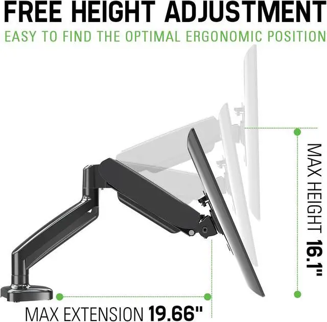 Alt view image 5 of 7 - Single Monitor Desk Mount - Adjustable Gas Spring Monitor Arm, VESA Mount with C Clamp, Grommet Mounting Base, Computer Monitor Stand for Screen up to 32 inch