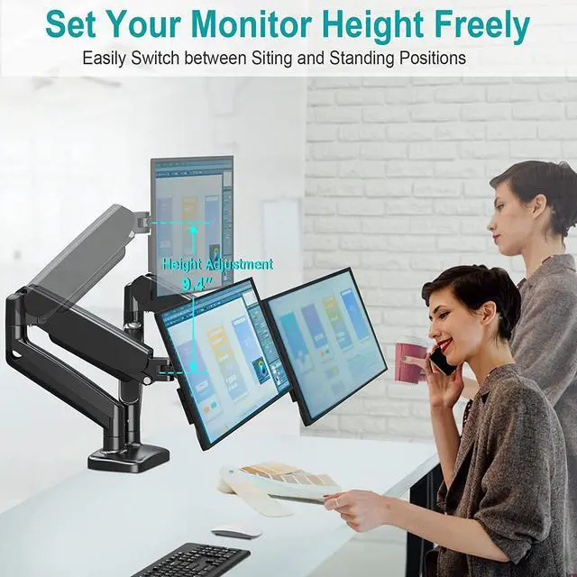 Alt view image 5 of 7 - Dual Monitor Mount Fits 13 to 32 Inch Computer Screen, Height Adjustable Monitor Stand for 2 Monitors, Gas Spring Monitor Arm Holds up to 17.6lbs Each, Monitor Desk VESA Mount 75x75, 100x100