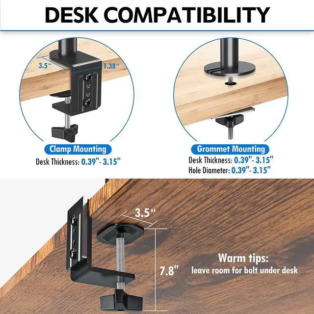 Alt view image 7 of 7 - Single Monitor Desk Mount, Fully Adjustable Single Monitor Arm Stand, Computer Screen Mount for 1 Max 32 Inch Display, Monitor Stand with Clamp&Grommet Base, Fit VESA 75x75/100x100,