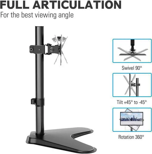 Alt view image 3 of 7 - Single Monitor Stands, Freestanding VESA Monitor Desk Mount fits 13 to 32 inch Computer Screen with Height Adjustable, Swivel, Tilt, Rotation, VESA 75x75 100x100