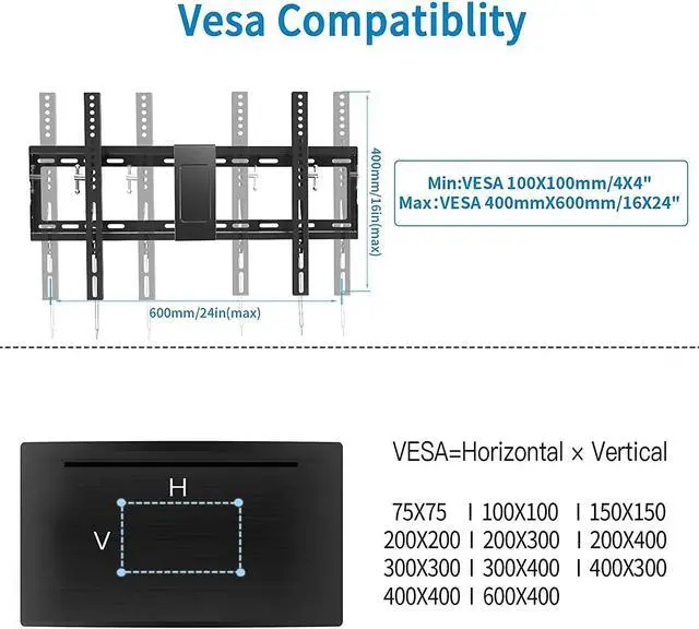 Alt view image 5 of 6 - Tilting 32-86 inch TV Wall Mount for Most Plasma LCD LED Flat Screen TVs and Monitors, Max VESA 600x400mm Supports Wall Mount TV up to 165 lbs