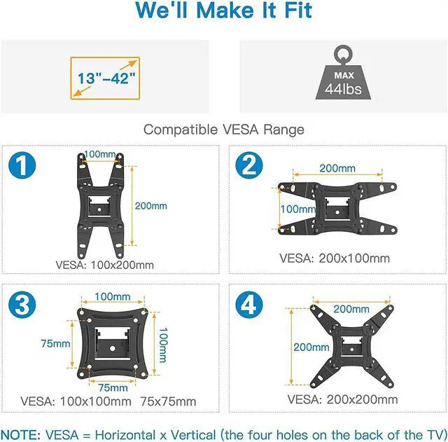 Alt view image 2 of 6 - Full Motion TV Monitor Wall Mount Bracket Articulating Arms Swivels Tilts Extension Rotation for Most 13-42 Inch LED LCD Flat Curved Screen TVs & Monitors, Max VESA 200x200mm up to 44lbs