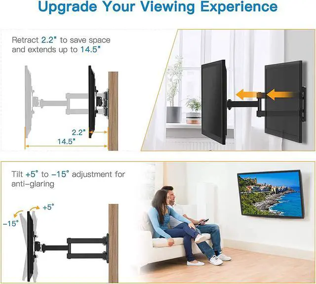 Alt view image 3 of 6 - Full Motion TV Monitor Wall Mount Bracket Articulating Arms Swivels Tilts Extension Rotation for Most 13-42 Inch LED LCD Flat Curved Screen TVs & Monitors, Max VESA 200x200mm up to 44lbs