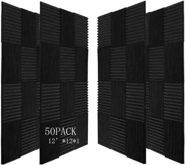 Main image of Soundproof Foam Panels Square  Professional 12x12x1 Inch Acoustic Tiles | Wall Noise Canceling Dampening Absorbing Barrier Padding Pads | Studio Ceiling Bedroom, Flameproof Non-Stick (50 Pack Black)