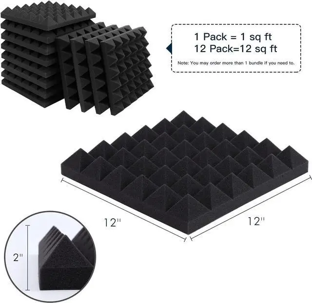 Alt view image 2 of 7 - 24 Pack Acoustic Panels, 12 x 12 x 2 Inches Sound Proof Foam Panels for Walls, Acoustic Foam Panels, Soundproof Wall Panels, Flame Retardant Sound Panels (12X12X2 inches, black-24pack)