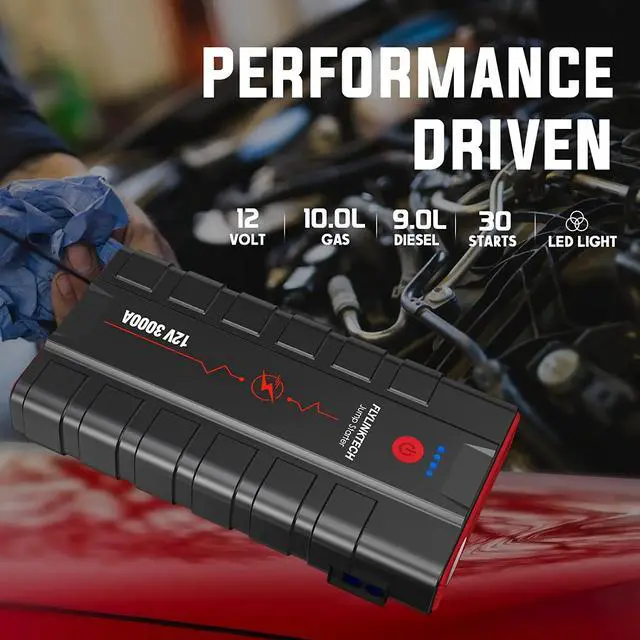 Alt view image 7 of 7 - Car Jump Starter 3000A Peak 12V (Up to 10.0L Gas or 9.0L Diesel Engine) Auto Battery Booster Portable Battery Starter Power Pack Quick Charge 3.0 USB Built-in LED