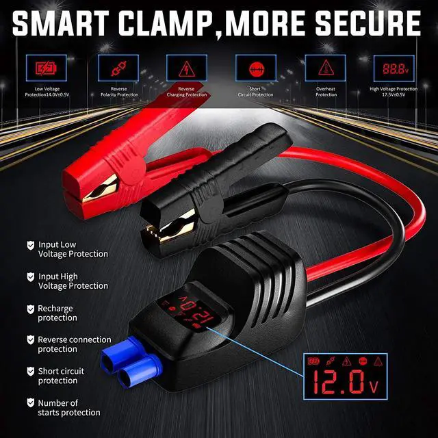 Alt view image 5 of 7 - Car Jump Starter 3000A Peak 12V (Up to 10.0L Gas or 9.0L Diesel Engine) Auto Battery Booster Portable Battery Starter Power Pack Quick Charge 3.0 USB Built-in LED