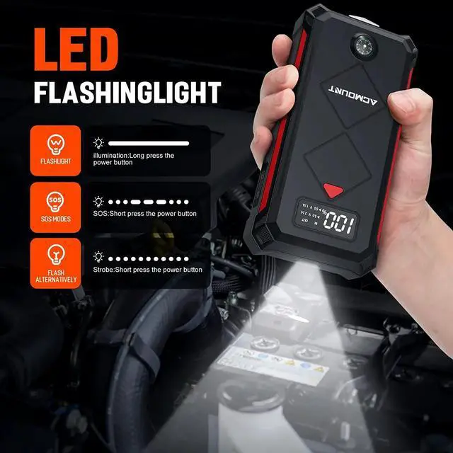 Alt view image 6 of 7 - Car Jump Starter, 2000A Peak 20000mAh Lithium Jump Starter Battery Pack for Up to 9L Gas or 7L Diesel Engine, SuperSafe 12V Portable Battery Starter Power Pack with LED Screen & LED Light