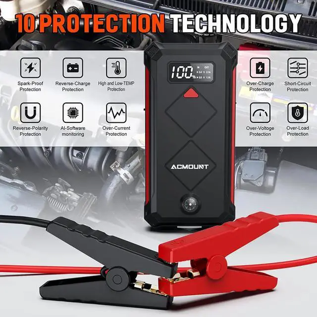 Alt view image 3 of 7 - Car Jump Starter, 2000A Peak 20000mAh Lithium Jump Starter Battery Pack for Up to 9L Gas or 7L Diesel Engine, SuperSafe 12V Portable Battery Starter Power Pack with LED Screen & LED Light