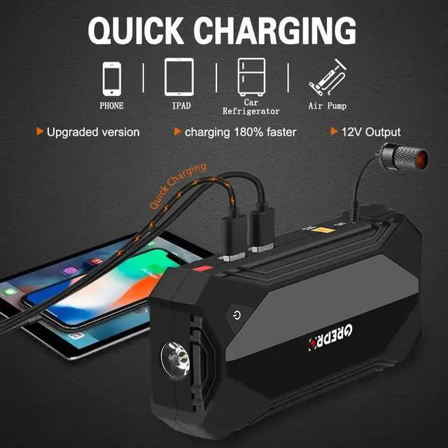 Alt view image 4 of 7 - Jump Starter 1500A 18000mAh Battery Starter (Up to 8.0L Gas, 6.0L Diesel Engine) 12V Auto Portable Booster Lithium Battery Jumper Pack Jump Box with Quick Charger LED Light