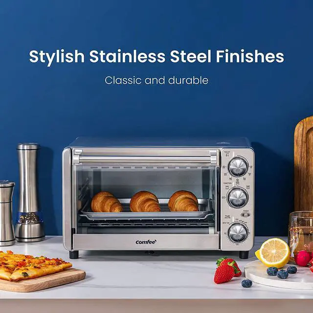 Alt view image 4 of 7 - 4 Slice Small Toaster Oven Countertop, 12L with 30-Minute Timer, 3-In-One, Bake, Broil, Toast, 1100 Watts, Dual heating element, Stainless Steel