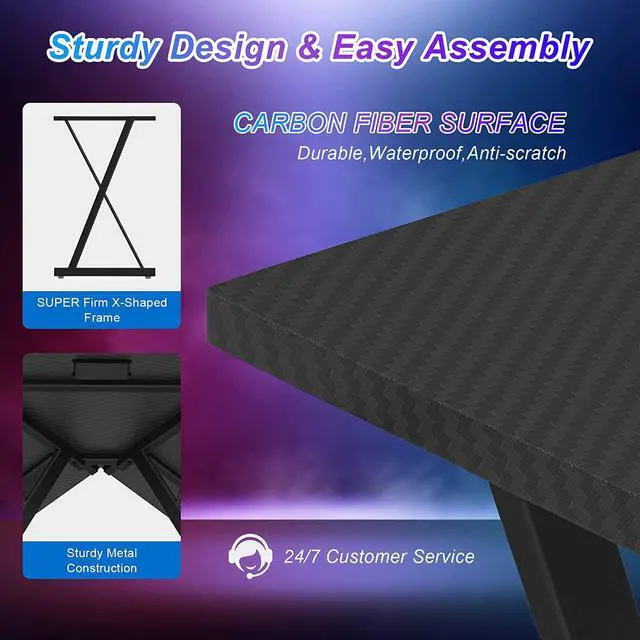 Alt view image 5 of 7 - L Shaped Desk 50.1'', Computer Corner Gaming Desk with Led Lights and Power Outlets and Large Monitor Stand, Home Office Desks with Cup Holder, Headphone Hook, Black