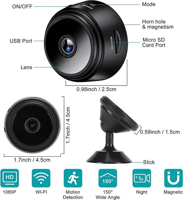 Alt view image 2 of 7 - Mini Spy Hidden Camera WiFi Wireless Small Video Camera Full HD 1080P Night Vision Motion Detection Security Nanny Surveillance Cam Covert Cameras with App for Home Indoor Outdoor