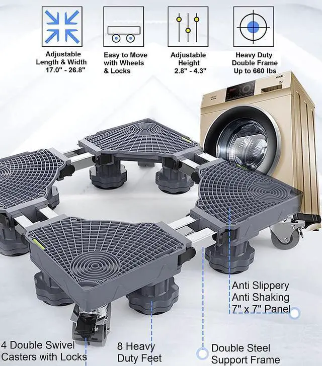 Alt view image 6 of 6 - Mini Fridge Stand Mobile Base With 4 Locking Refrigerator Wheels And 8 Strong Feet For Washer Dryer Washing Machine Stand Pedestal, Refrigerator Stand, Adjustable Appliance Dolly Square, Moving Rolle