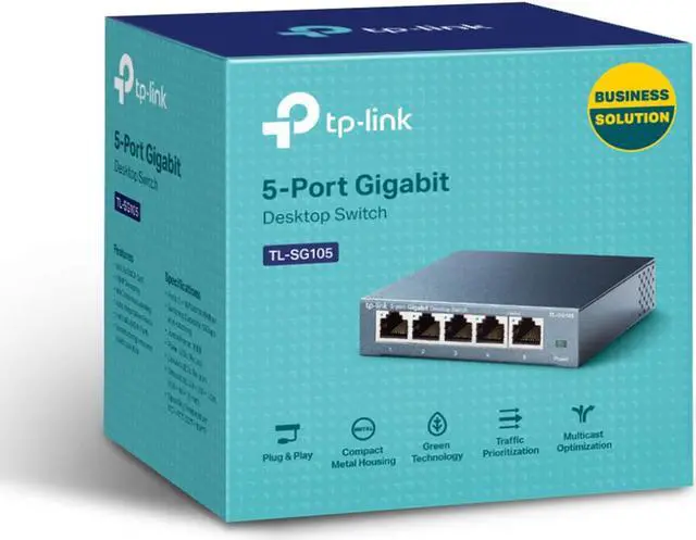 Alt view image 7 of 7 - 5 Port Gigabit Ethernet Network Switch - Ethernet Splitter | Plug & Play | Fanless | Sturdy Metal w/ Shielded Ports | Traffic Optimization | Unmanaged | Limited Lifetime Protection