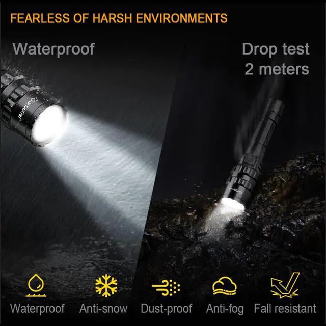 Alt view image 4 of 7 - Garberiel 2in1 L2 LED Flashlight with Picatinny Rail Mount - 5 Modes 3000 Lumens Bright Flashlight USB Rechargeable Waterproof Scout Light Torch Light