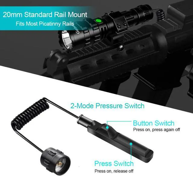 Alt view image 2 of 7 - Garberiel 2in1 L2 LED Flashlight with Picatinny Rail Mount - 5 Modes 3000 Lumens Bright Flashlight USB Rechargeable Waterproof Scout Light Torch Light