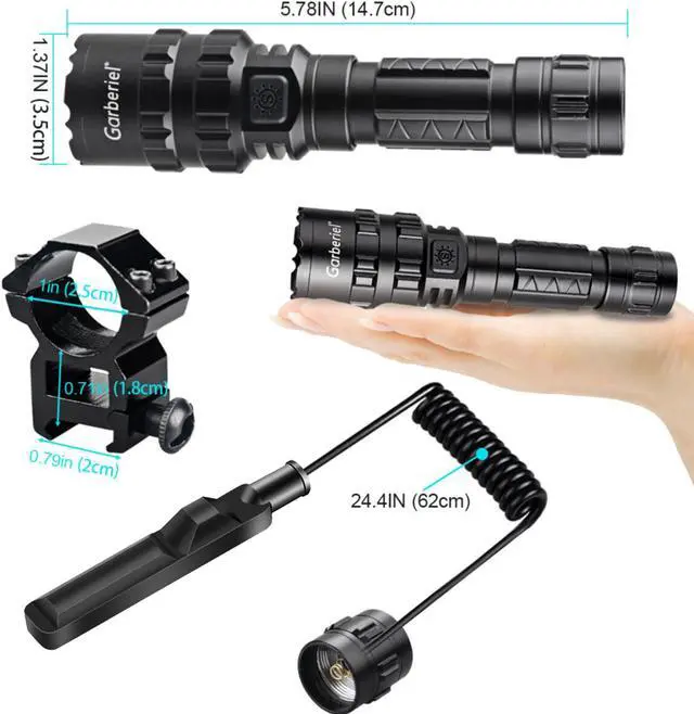 Alt view image 3 of 7 - Garberiel 2in1 L2 LED Flashlight with Picatinny Rail Mount - 5 Modes 3000 Lumens Bright Flashlight USB Rechargeable Waterproof Scout Light Torch Light
