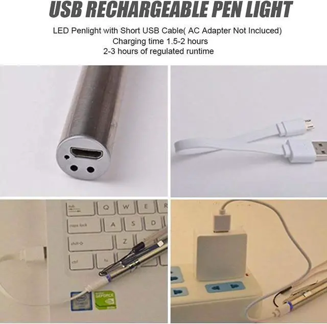 Alt view image 3 of 7 - 5Pack Pen Light Flashlight with USB Cable 400 lumens Rechargeable Penlight Mini LED Pocket Flashlight for Camping /Hiking/ Work Repair/Doctors