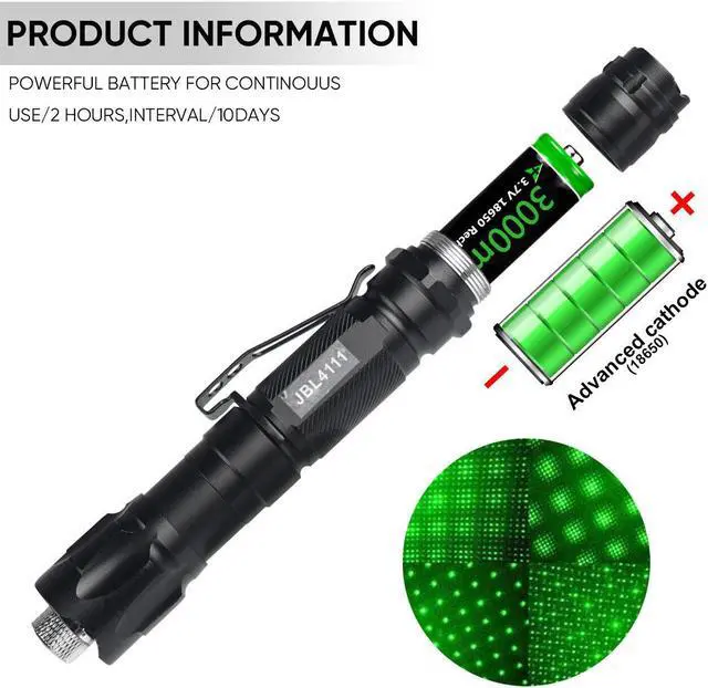Alt view image 6 of 7 - Military High Power Tactical 532nm Green Iaser Pointer Pen with Rechargeable 18650 Battery&Charger for Teaching,Camping,Outdoor