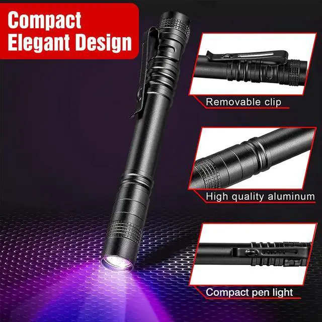 Alt view image 3 of 7 - 10pcs UV Black Light Flashlight, 395nm Ultraviolet Mini Pocket Pen Light with Clip, Portable Handheld Blacklight Detector for Scorpion, Leak, Pet Urine, Hotel Inspection (Not included Battery)
