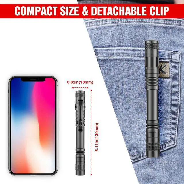 Alt view image 6 of 7 - 10pcs UV Black Light Flashlight, 395nm Ultraviolet Mini Pocket Pen Light with Clip, Portable Handheld Blacklight Detector for Scorpion, Leak, Pet Urine, Hotel Inspection (Not included Battery)