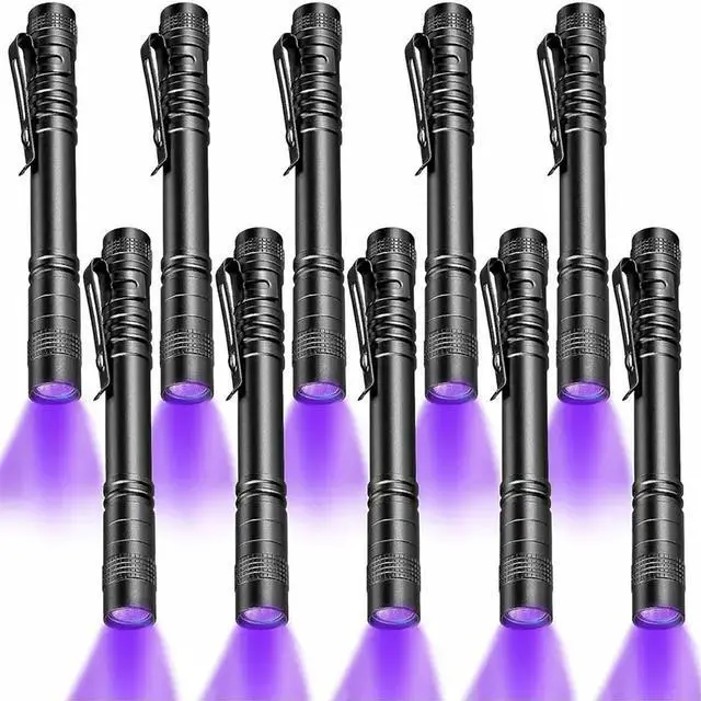Main image of 10pcs UV Black Light Flashlight, 395nm Ultraviolet Mini Pocket Pen Light with Clip, Portable Handheld Blacklight Detector for Scorpion, Leak, Pet Urine, Hotel Inspection (Not included Battery)