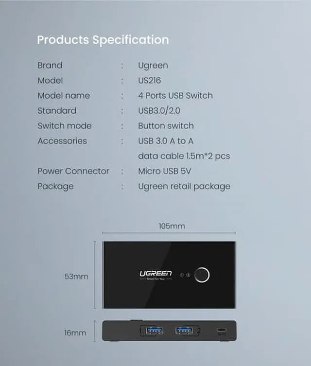 Alt view image 6 of 7 - Ugreen USB KVM Switch Box USB 3.0 Switcher 2 Port PCs Sharing 4 Devices for Keyboard Mouse Printer Monitor Switch Selector